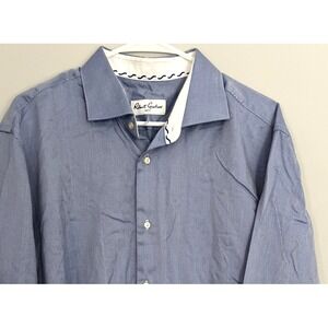 Robert Graham Shirt‎ Mens 44 17.5 Herringbone Button Up Long Sleeve Embroidered